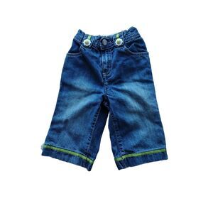 Gymboree Denim Jeans Girl Size 2T‎ Blue Adjustable Waist Button Flowers Accent